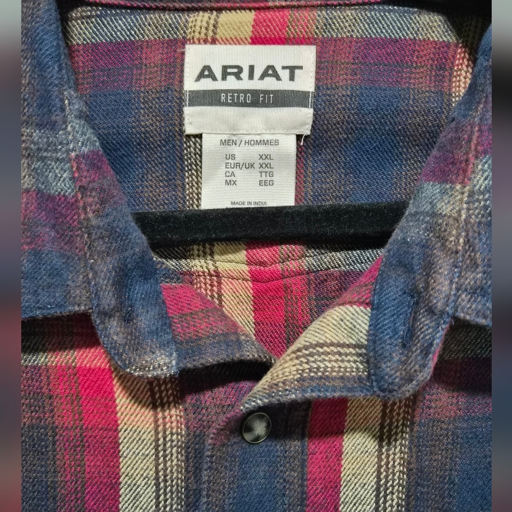 Ariat Mens Hardy Retro Fit Plaid Snap Front Closure Long Sleeve Shirt Size 2XL - Picture 4 of 10